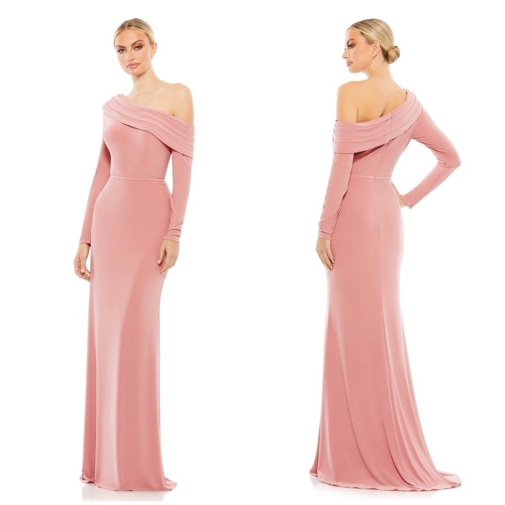 Ieena For Mac Duggal Drop Shoulder Long Sleeve Column Gown